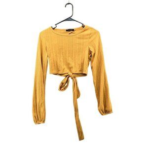NWT Stylive Womens Cropped Long Sleeve Knit Top Tie Back Open Back Size XS